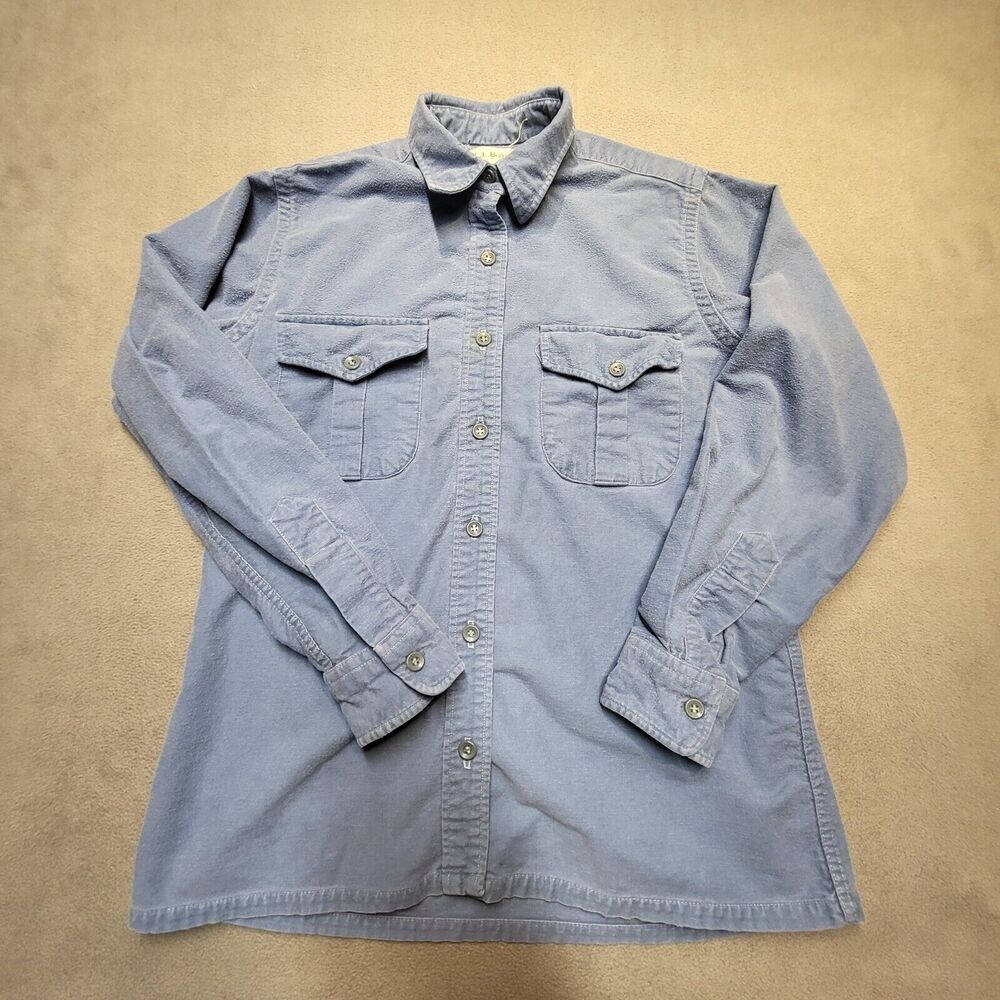 LL Bean Shirt Womens 12 Blue Button Up Long‎ Sleeve Double Pockets